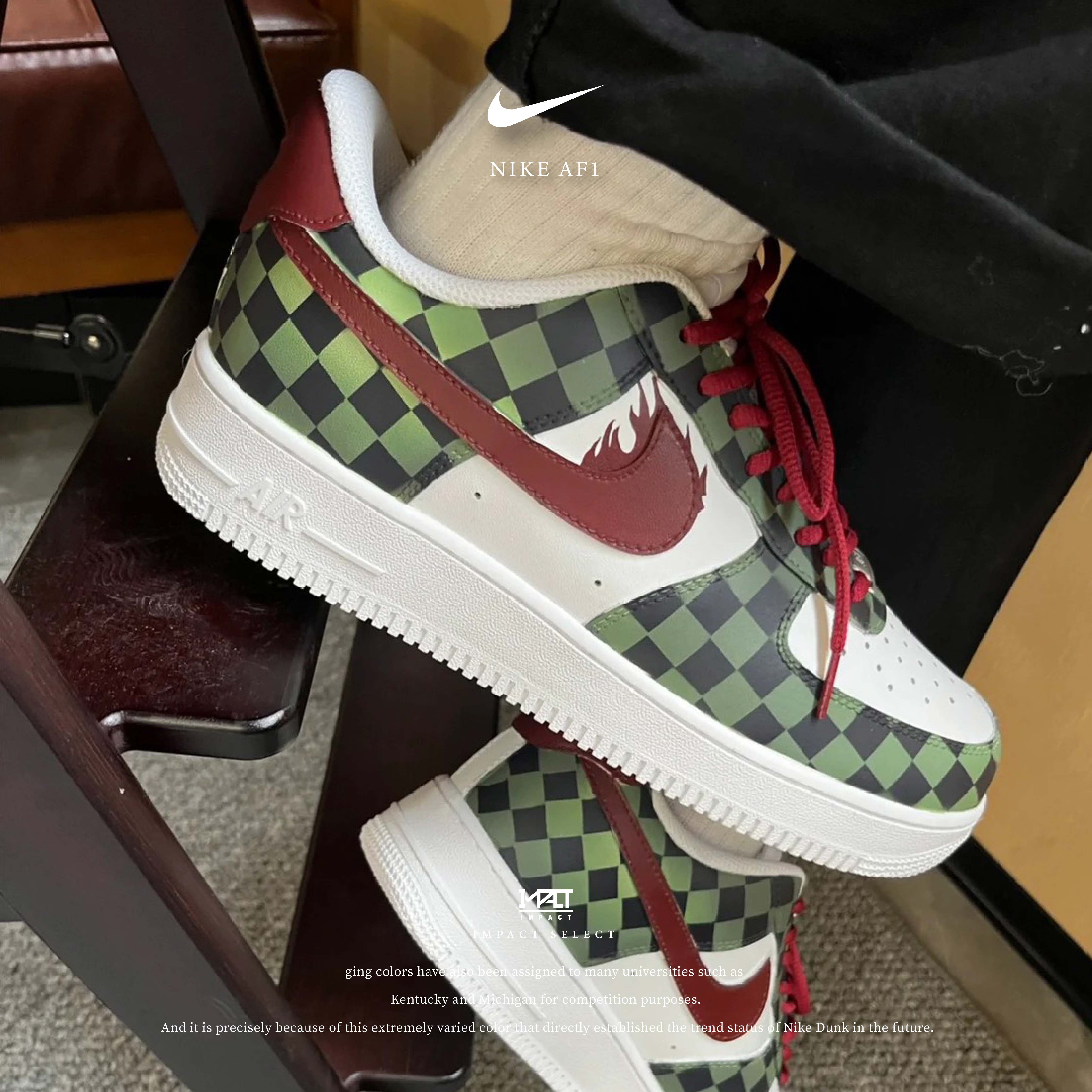 【訂製款】Nike Air Force 1 Low 鬼滅之刃 炭治郎 黑綠紅 格紋 羽織