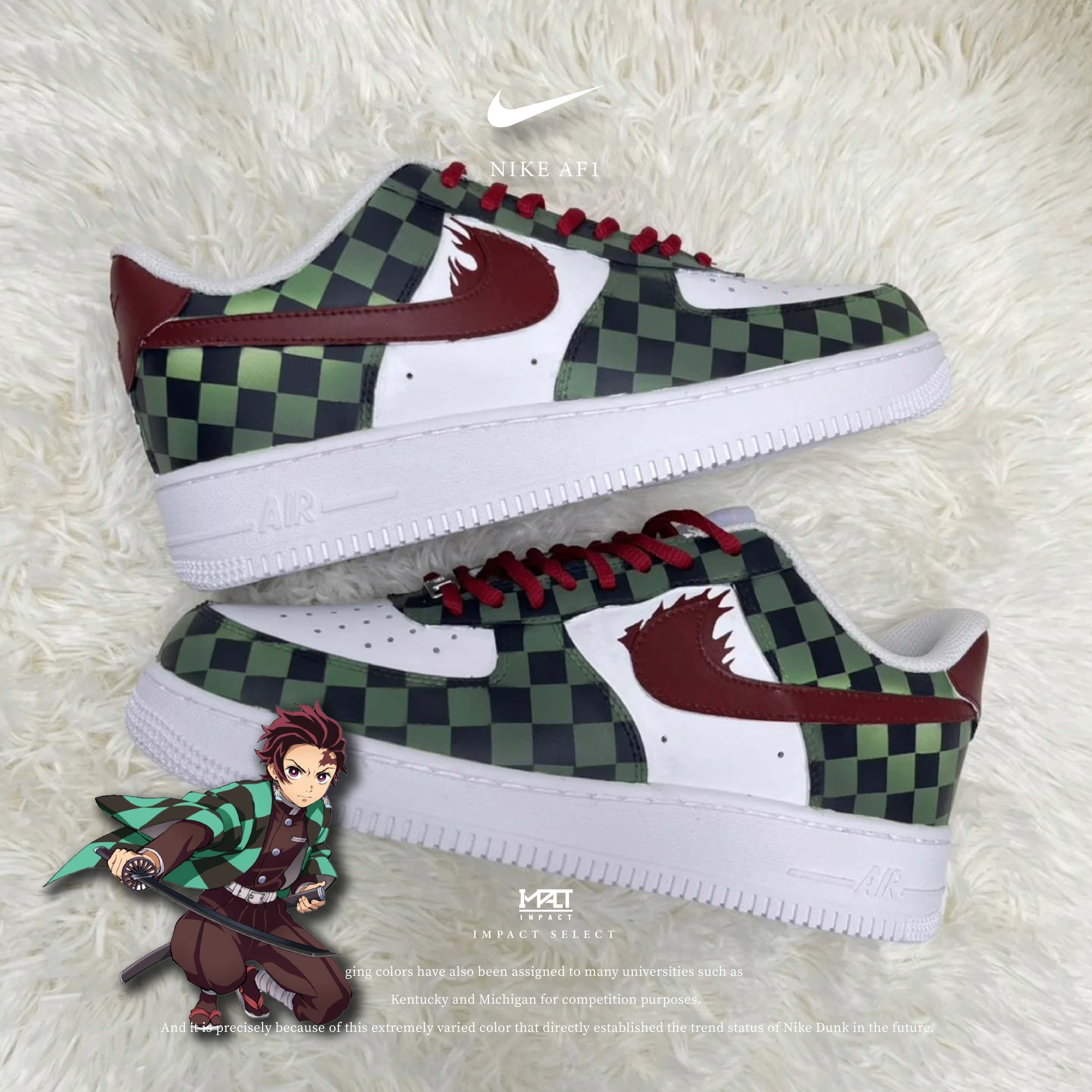 【訂製款】Nike Air Force 1 Low 鬼滅之刃 炭治郎 黑綠紅 格紋 羽織