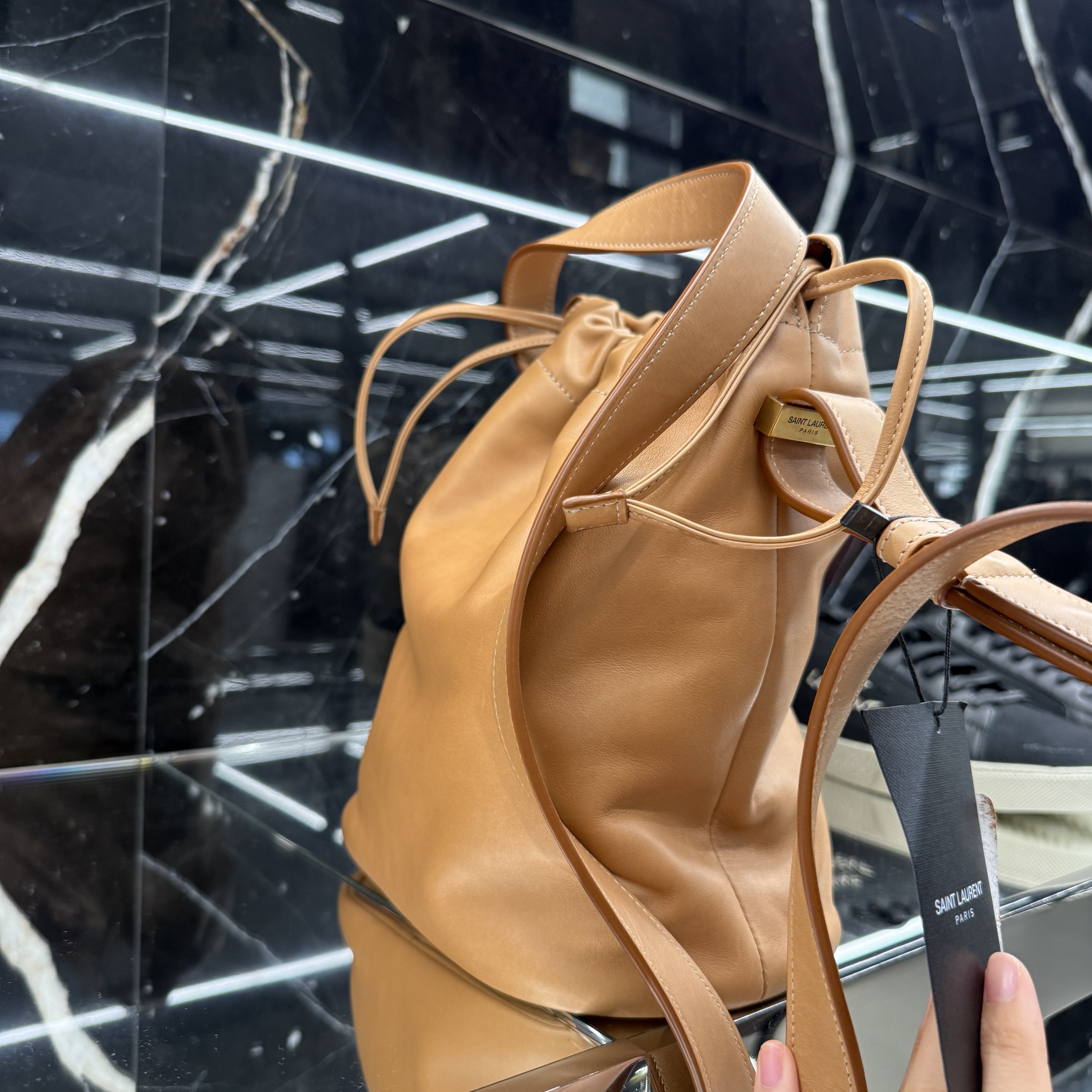 Saint Laurent Rive Gauche Calfskin Bucket Bag Ginger 710261