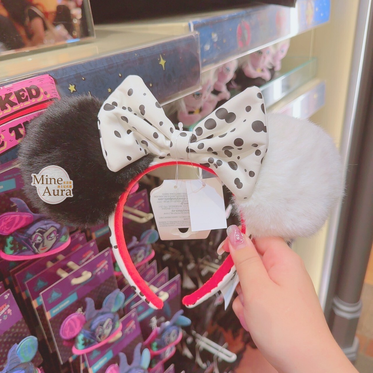 2024 萬聖節限定 庫伊拉 Cruella de Vil 米妮 Minnie 蝴蝶結 黑白 造型 髮圈 髮箍 -香港迪士尼樂園