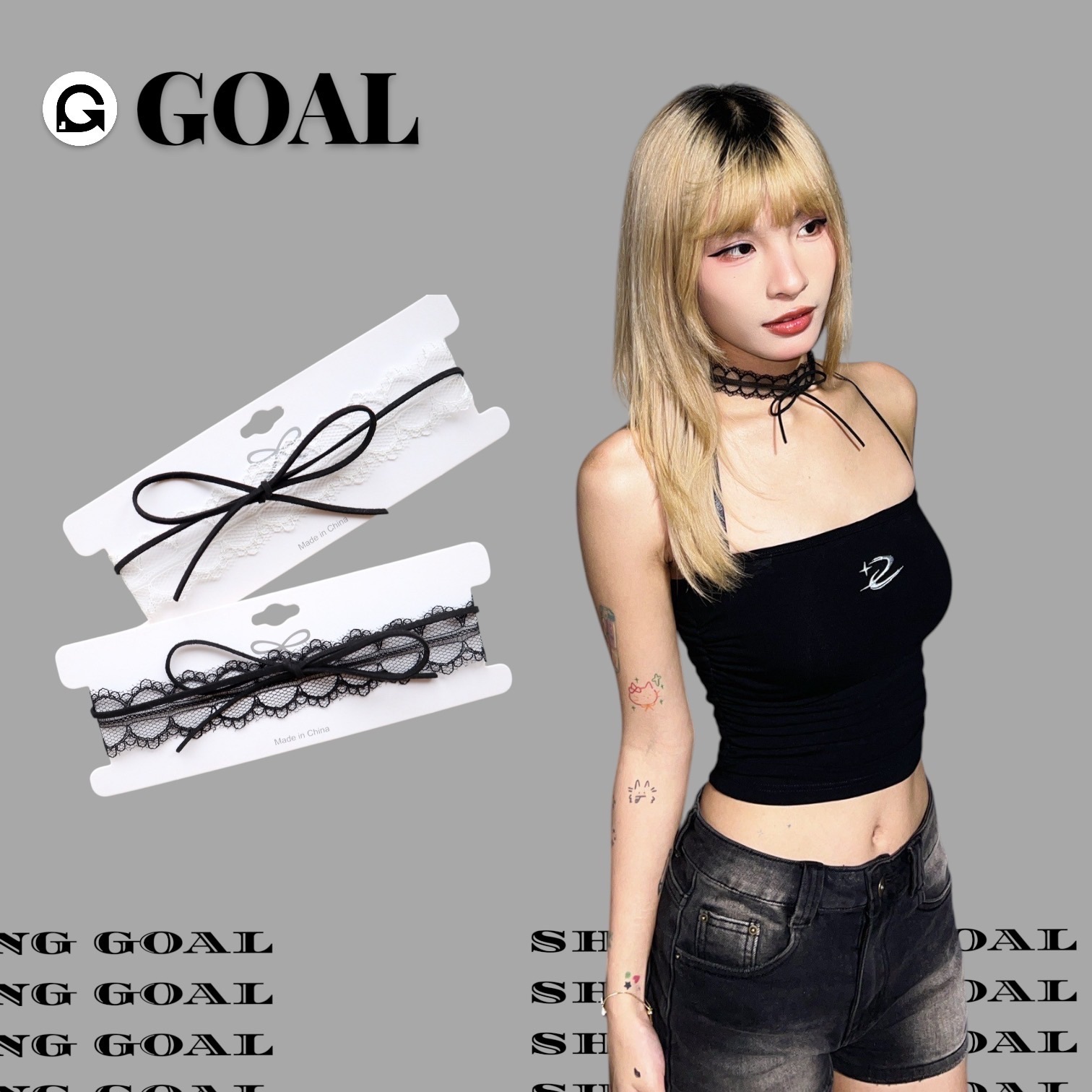 (GOAL) 蕾絲蝴蝶結頸帶項鍊 短項鍊