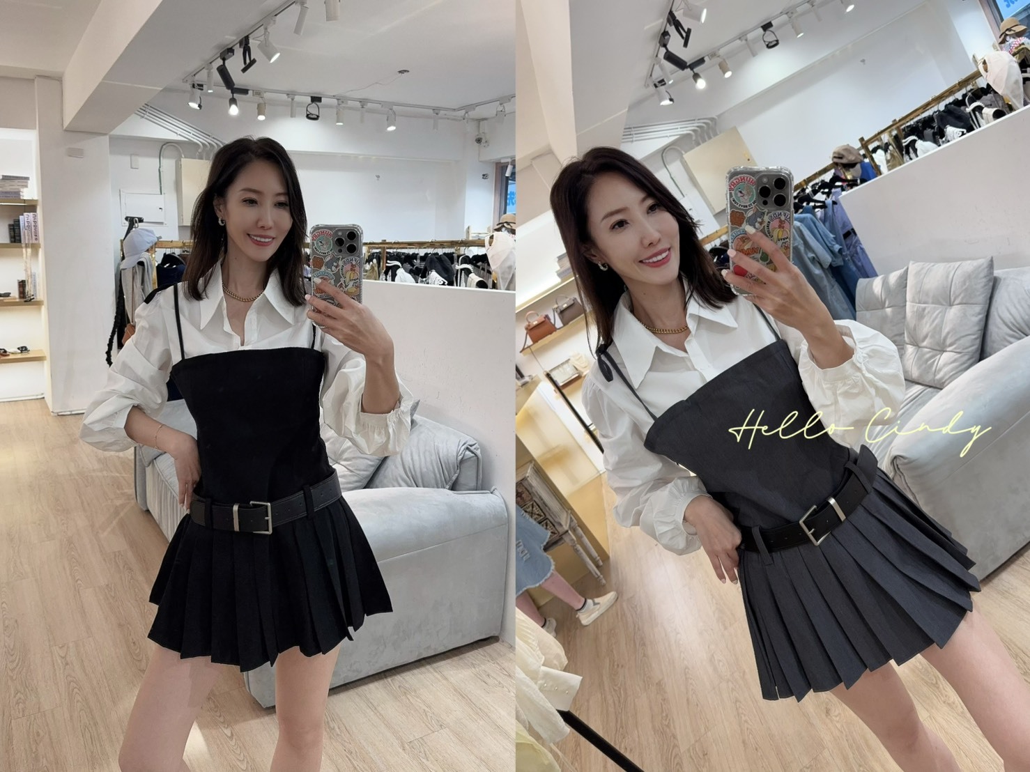 Baby系列 B08080 現貨+預購-韓國同款假兩件式襯衫西裝百褶短洋裝