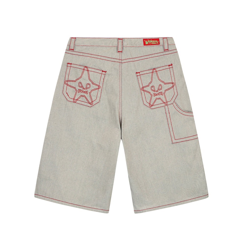 LUSIVE｜粗線星芒口袋七分短褲 Heavy Stitch Star Pocket Shorts (White)