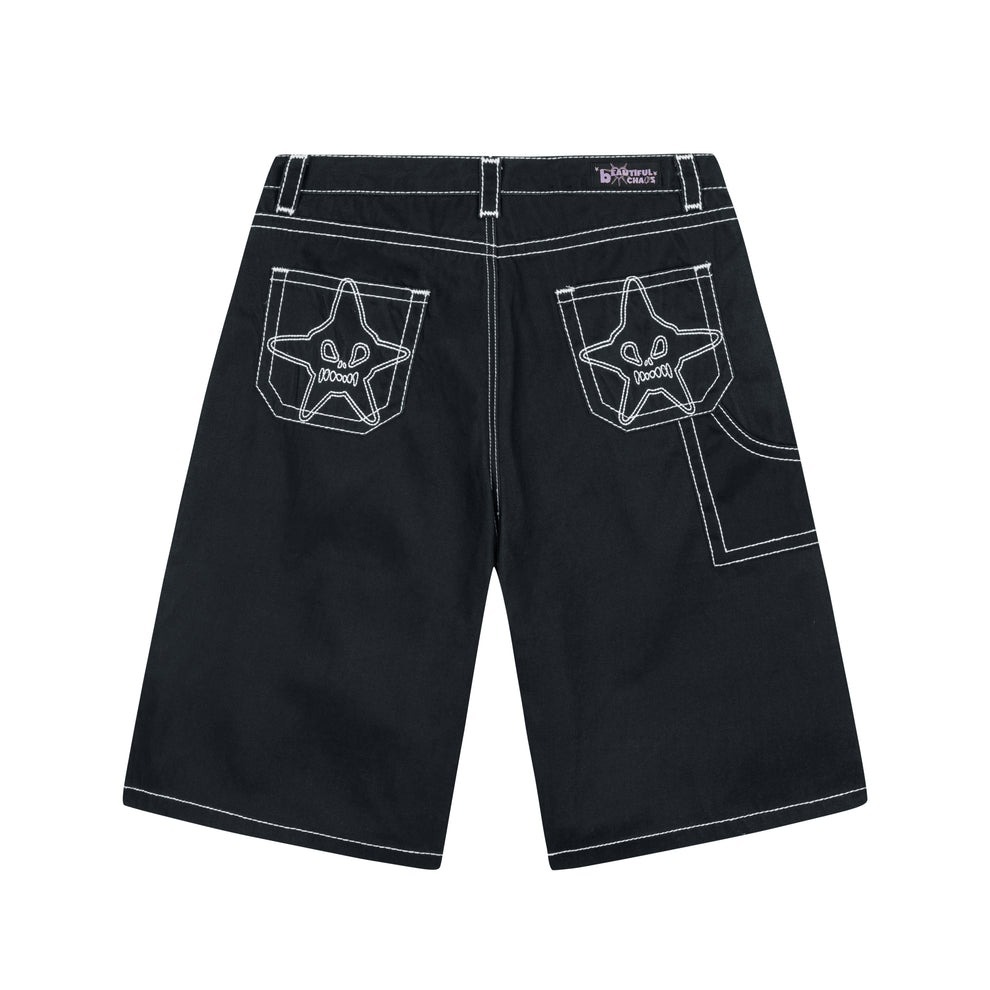 LUSIVE｜粗線星芒口袋七分短褲 Heavy Stitch Star Pocket Shorts (Black)