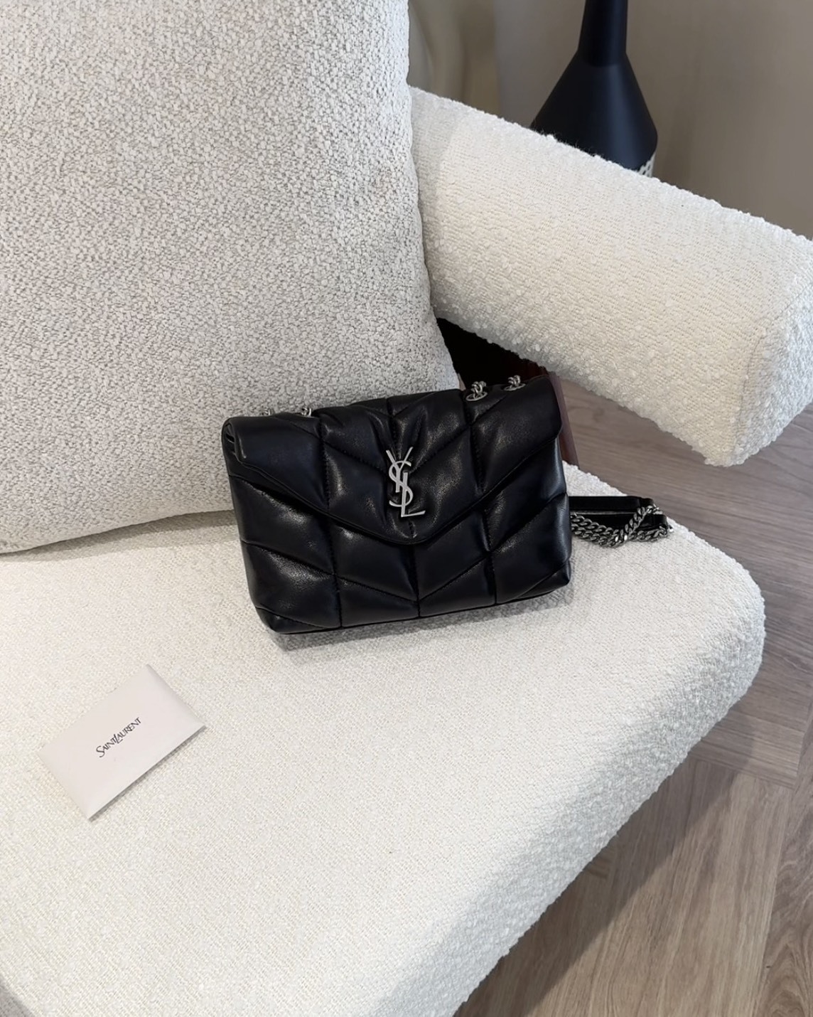 YSL｜PUFFER 迷你鏈條包 黑銀