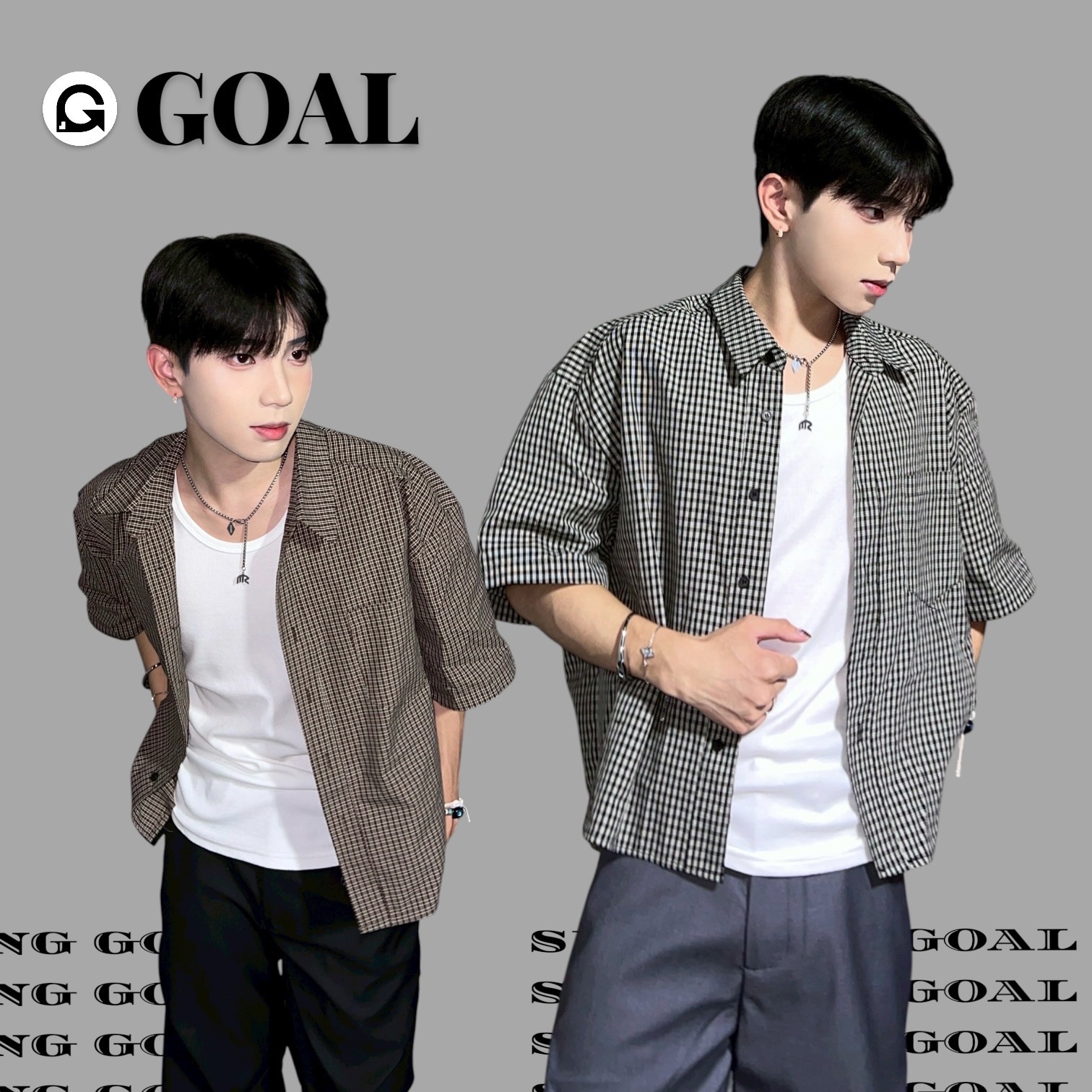 (GOAL) BOXY 韓國 細格子 口袋 寬鬆 短版 襯衫