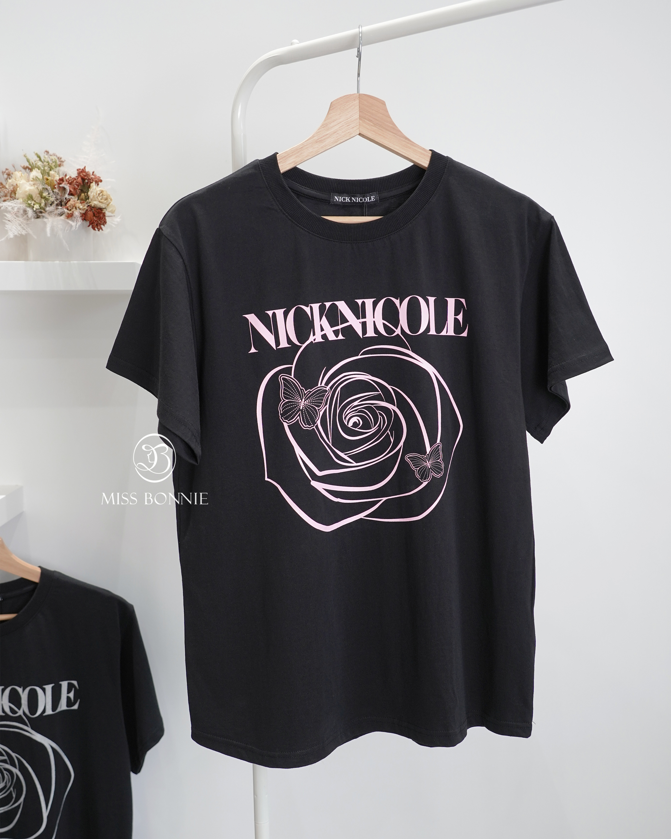Nick Nicole滿版玫瑰蝴蝶短袖T