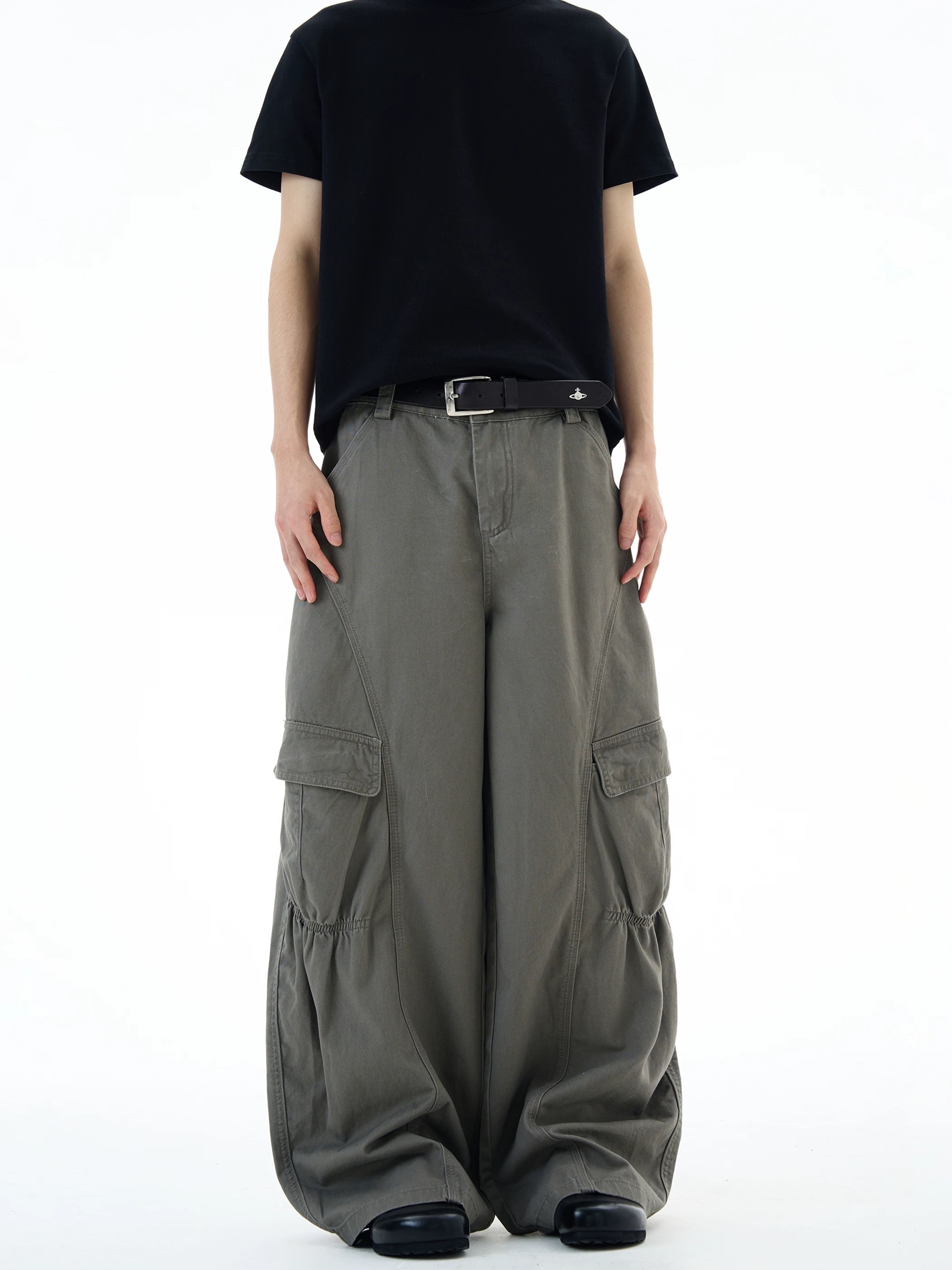 - SIMPIEACTION - 美式復古立體結構皺褶工裝褲