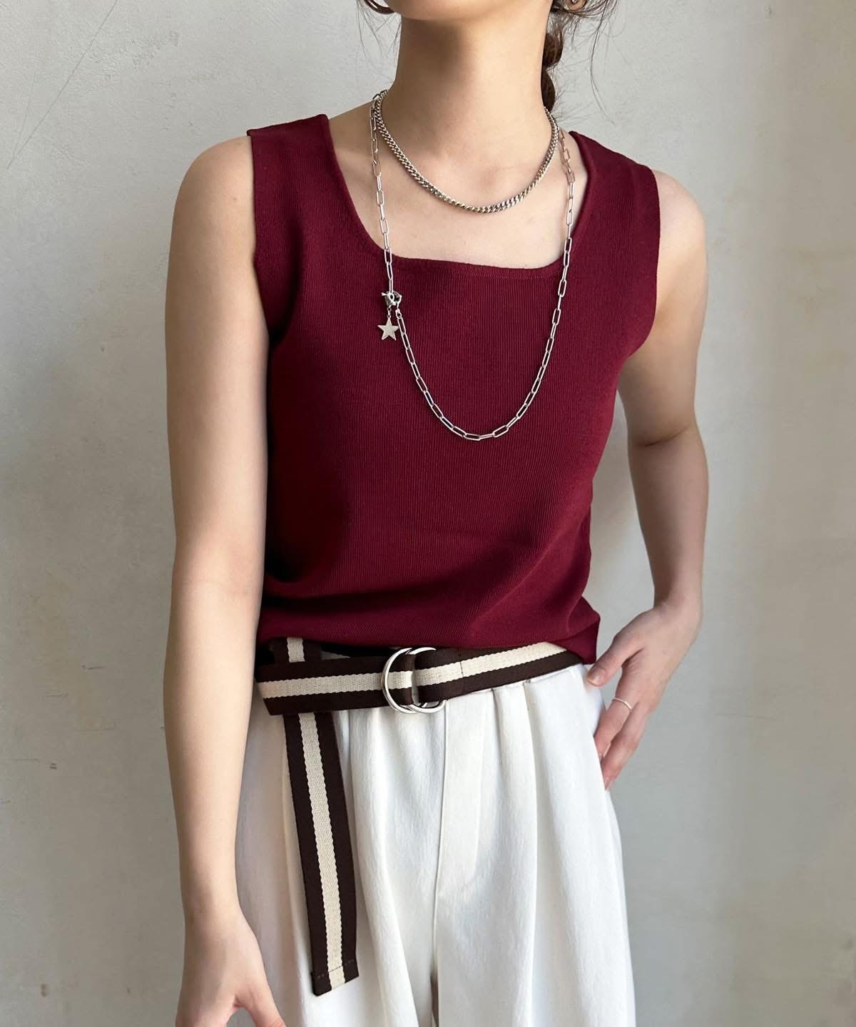 DOUDOU(ドゥドゥ)  【新色追加】スクエアニットタンク波爾多紅（DDZ1031105A0002）