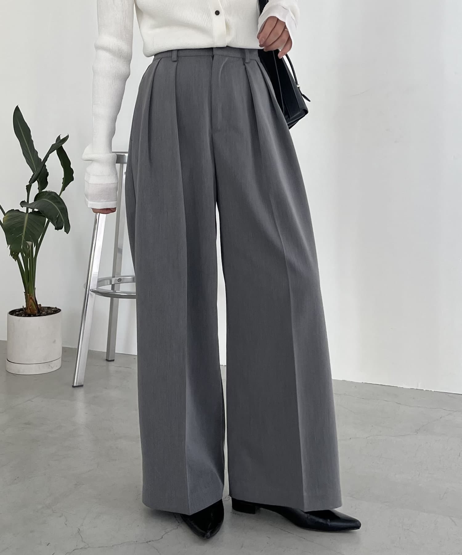 CAPRICIEUX LE'MAGE(カプリシュレマージュ)  2タックワイドパンツ灰38（LEZ1031102A0006）