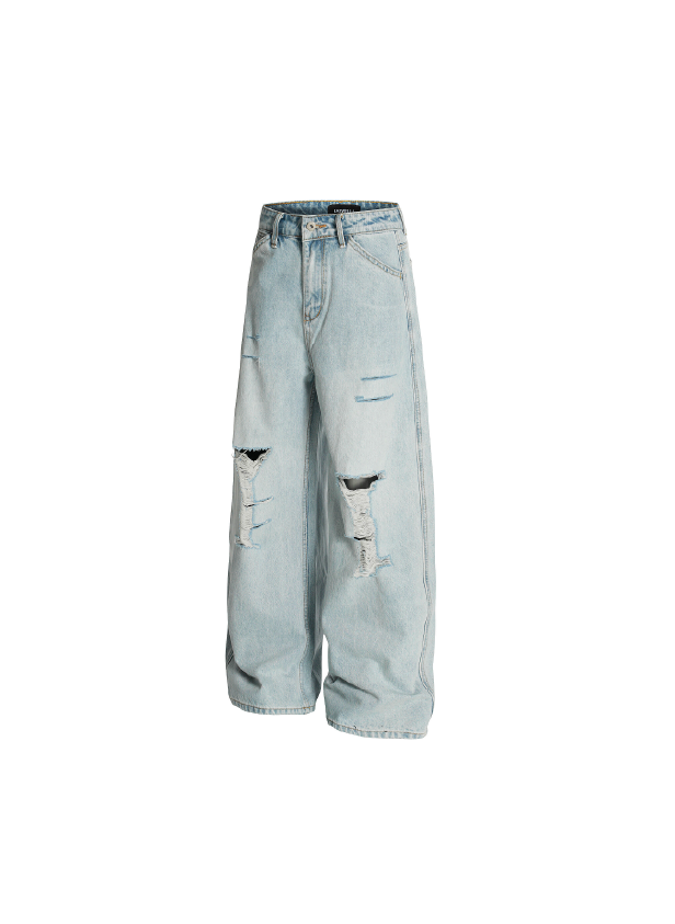 - SIMPLEACTION - 美式高街水洗破洞牛仔褲