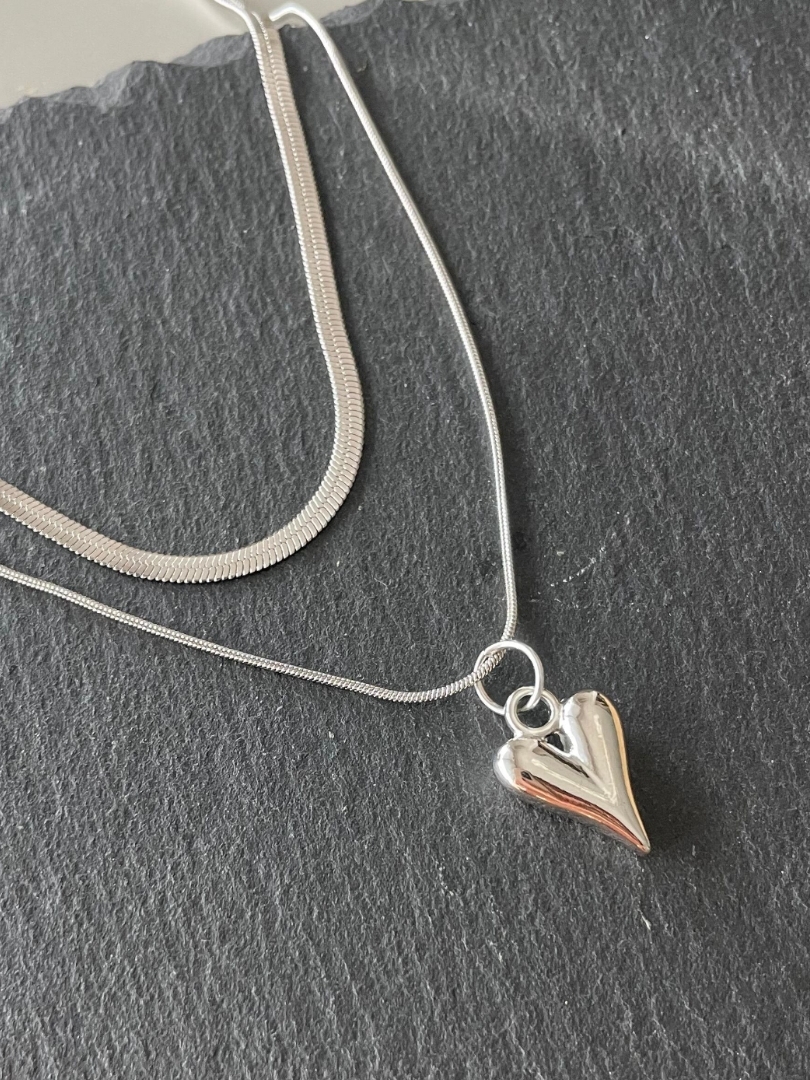 double chain heart pendant necklace