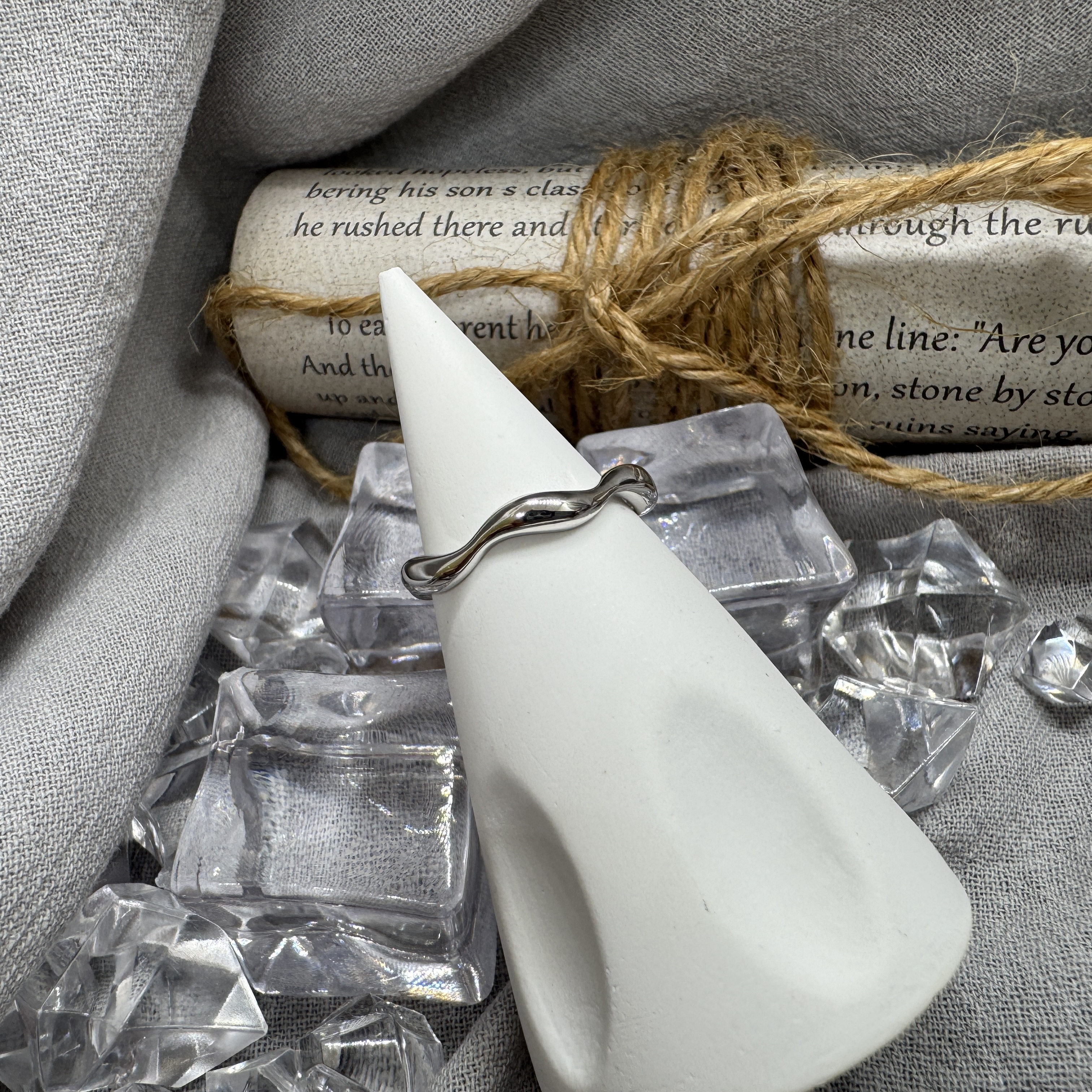 流弧戒 – 純銀戒指