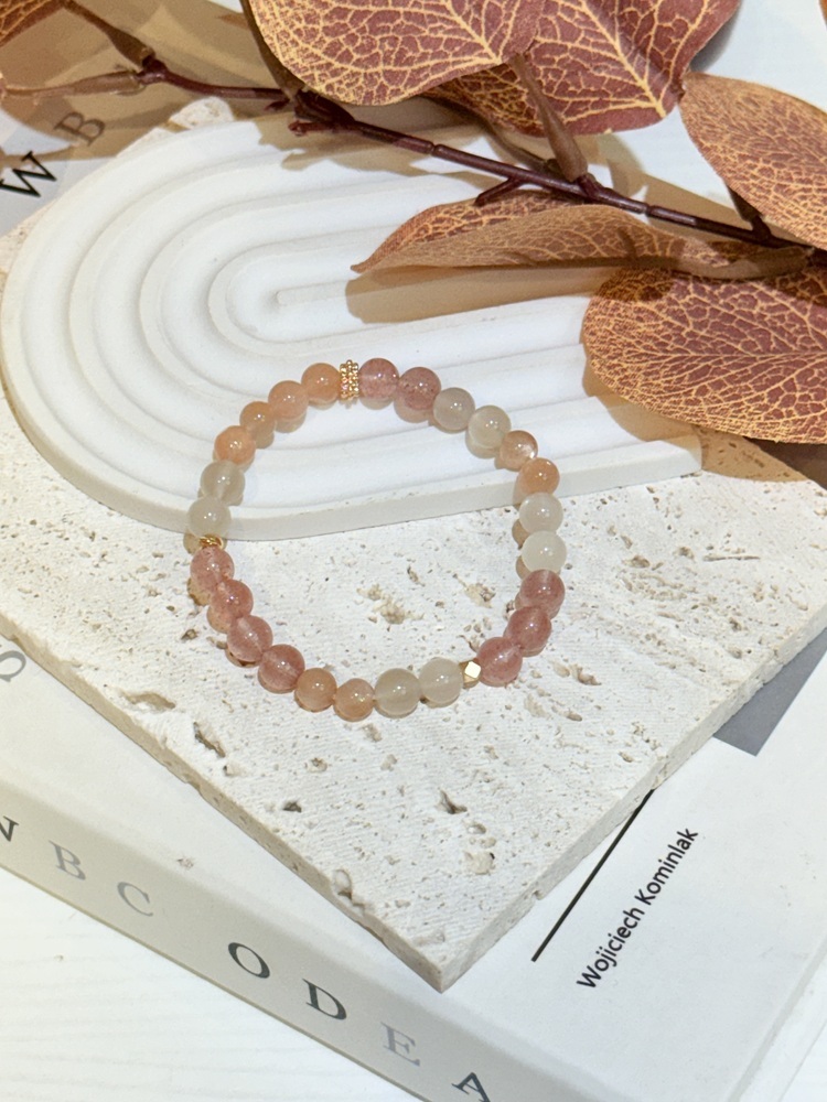 C079-暖光合韻｜草莓晶 × 綠月光 ×橙月光水晶手鍊6mm【預購】