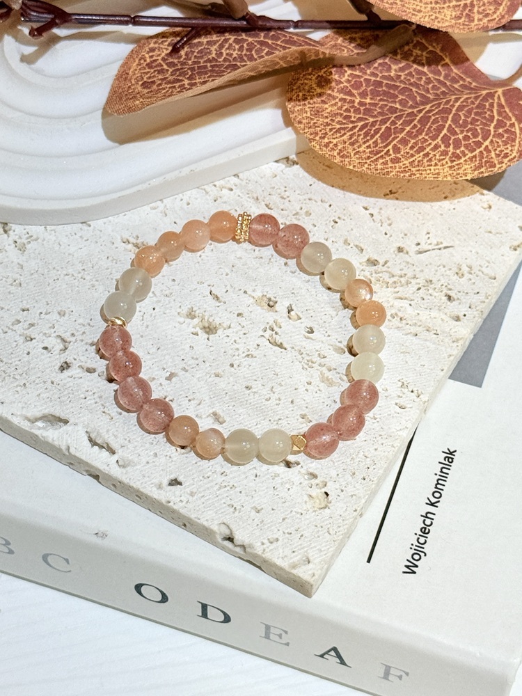 C079-暖光合韻｜草莓晶 × 綠月光 ×橙月光水晶手鍊6mm【預購】