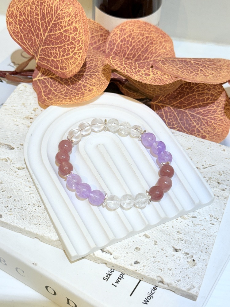 C081-馬粉水晶 × 薰衣草紫 × 白水晶手鍊7-8mm【預購】