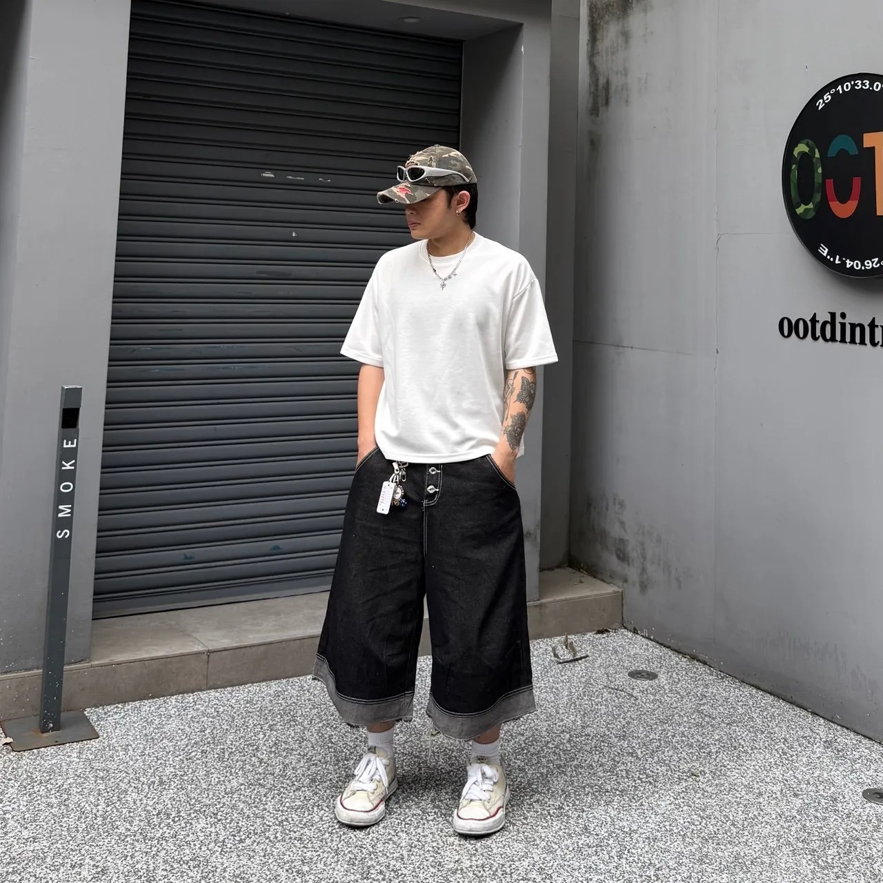 不收邊 車線 牛仔 七分 短褲