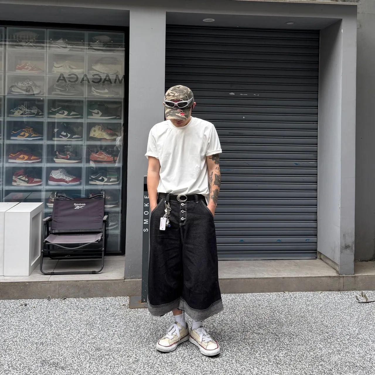 不收邊 車線 牛仔 七分 短褲