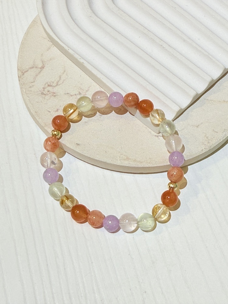 C082-彩虹護身符｜紅兔毛x太陽石x粉水晶x葡萄石x黃水晶x薰衣草紫水晶5-6mm【預購】