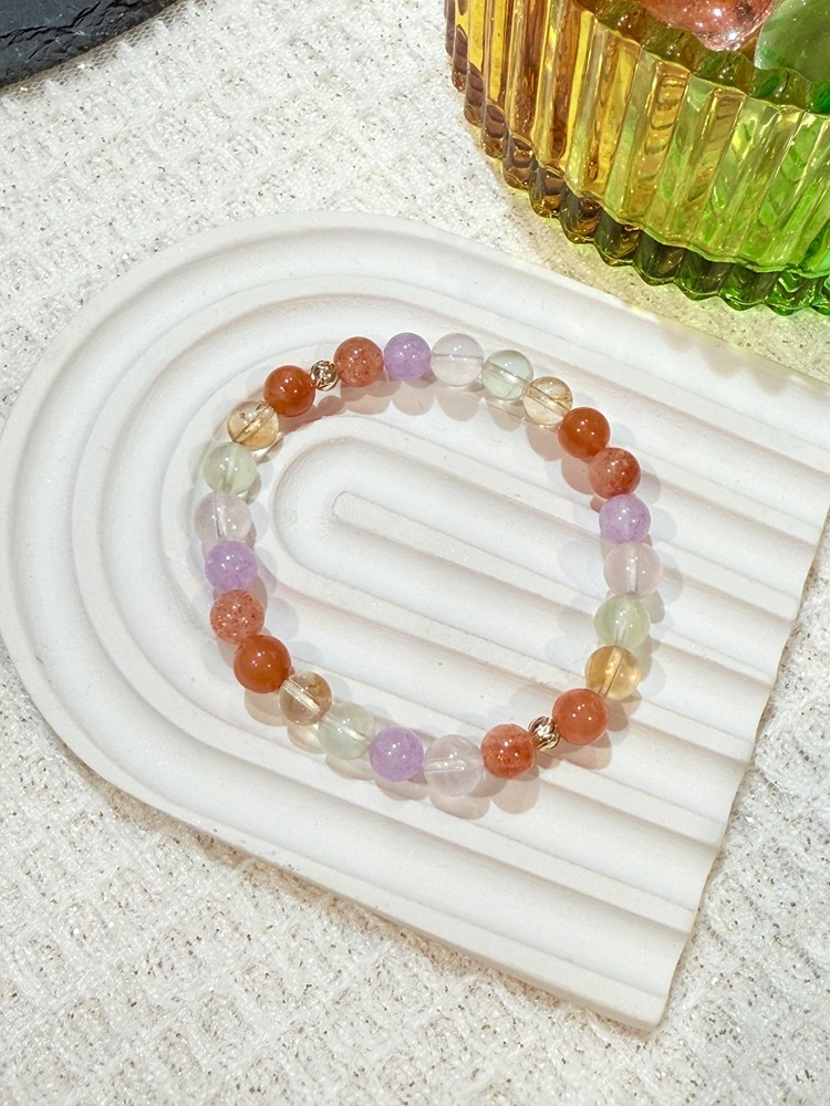 C082-彩虹護身符｜紅兔毛x太陽石x粉水晶x葡萄石x黃水晶x薰衣草紫水晶5-6mm【預購】