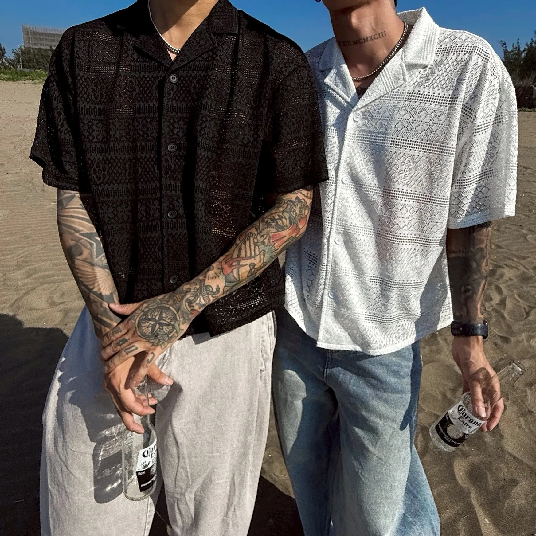 Boxy 寬短 簍空 花紋 短袖 襯衫