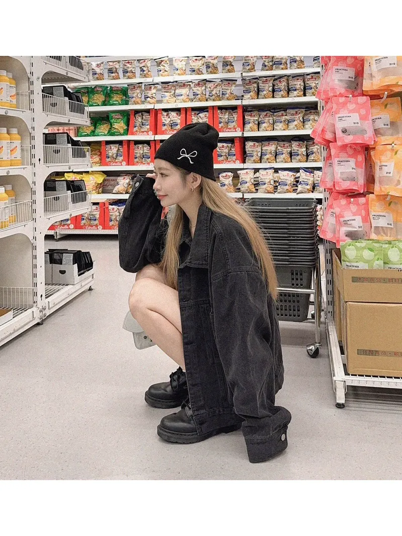 黑系 寬短 水洗 牛仔 外套 牛仔外套