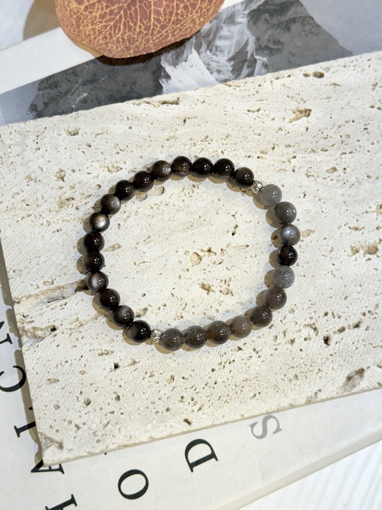 C084-暗夜之光｜銀曜石 × 骨幹水晶手鍊6mm【預購】