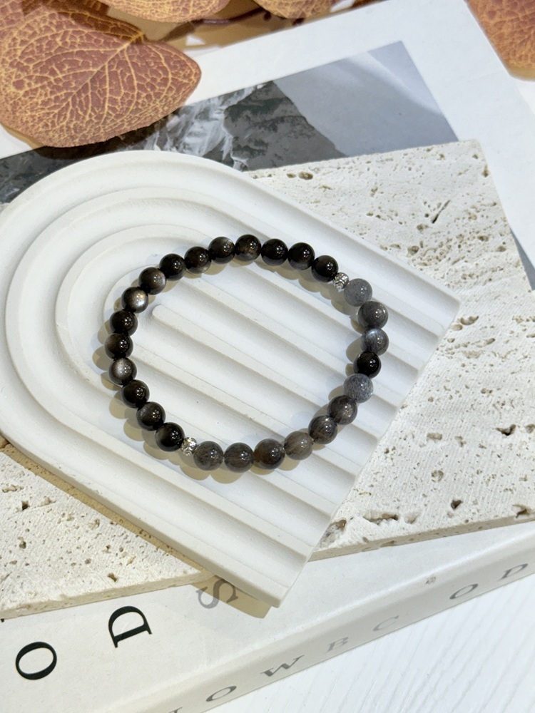 C084-暗夜之光｜銀曜石 × 骨幹水晶手鍊6mm【預購】