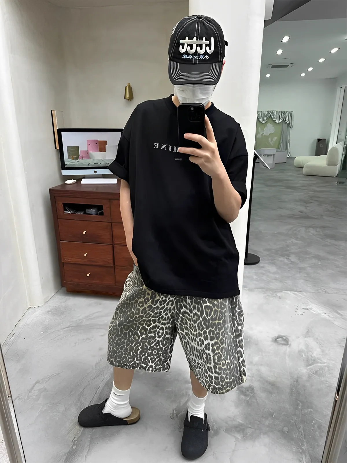 經典 美式 豹紋 七分 短褲