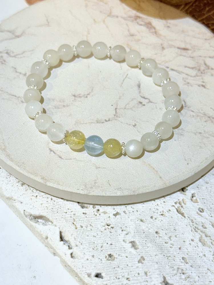 C085-守護智慧石｜白月光 × 金鈦晶 × 水藍寶【預購】