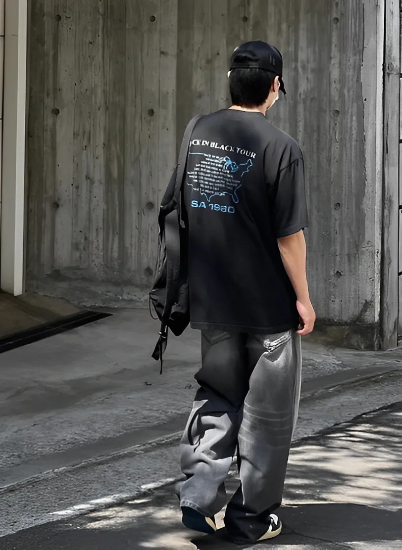 ACDC 美式 斑駁 樂隊 設計 寬鬆 男女 短袖