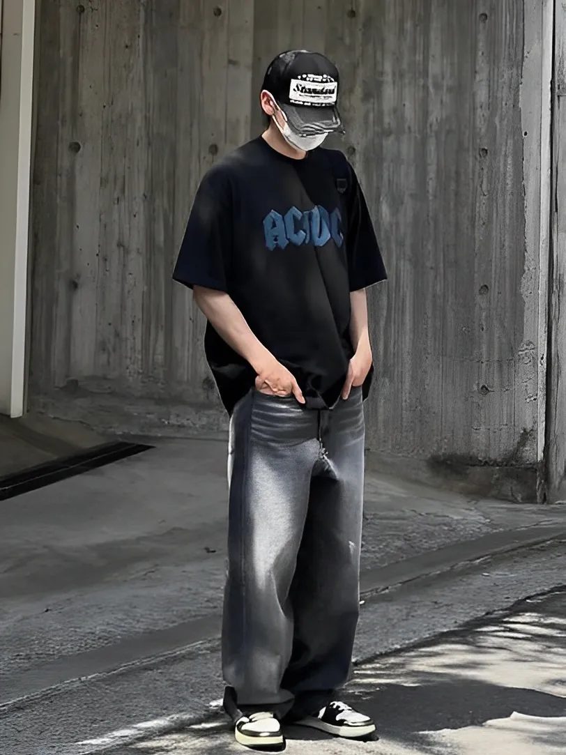 ACDC 美式 斑駁 樂隊 設計 寬鬆 男女 短袖