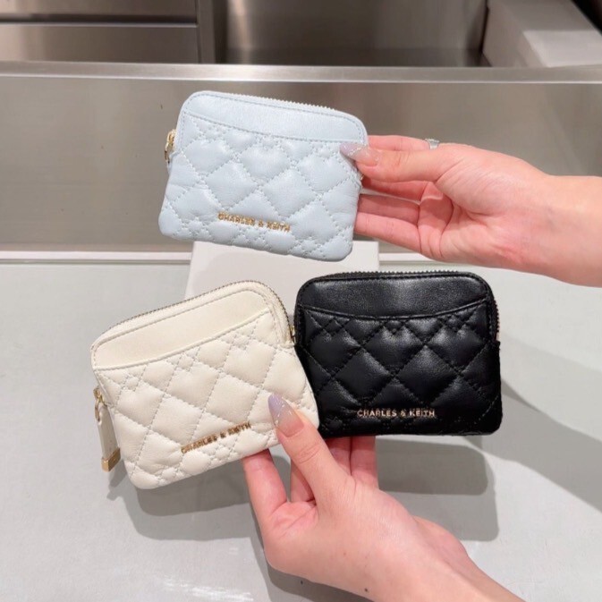 CHARLES & KEITH 小CK Duo 菱格票卡夾 零錢包 拉鍊卡包 共3色