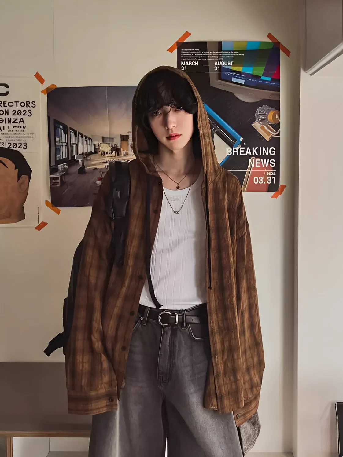 4色 冰絲 防曬 格紋 連帽 襯衫