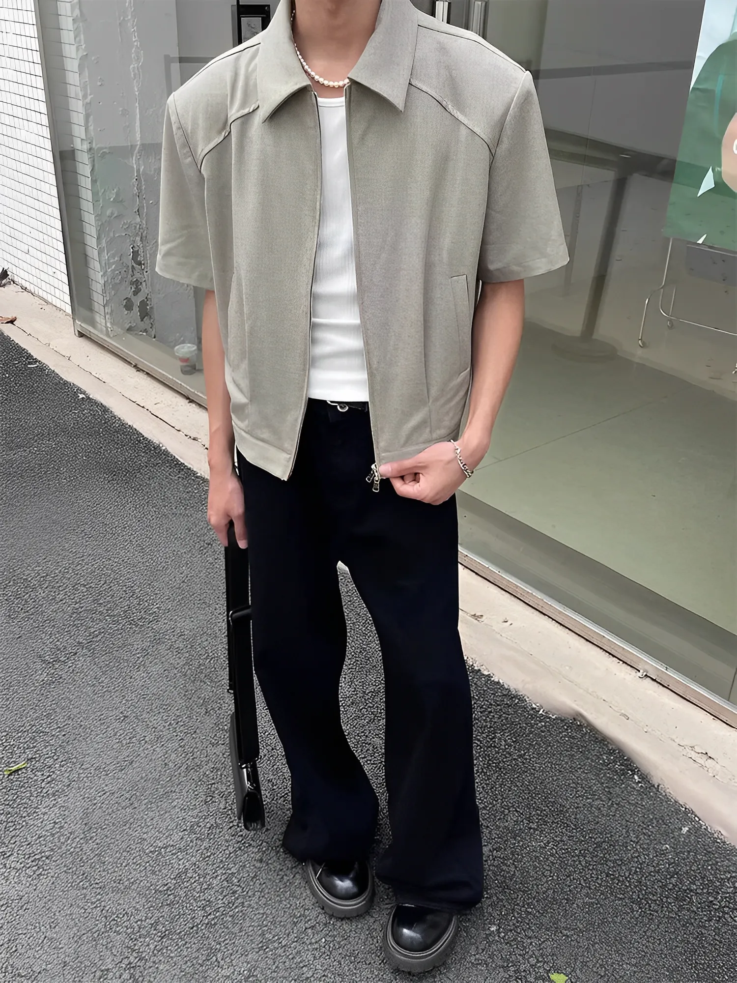 CLEANFIT ２色 復古 墊肩 拉鍊 襯衫 外套