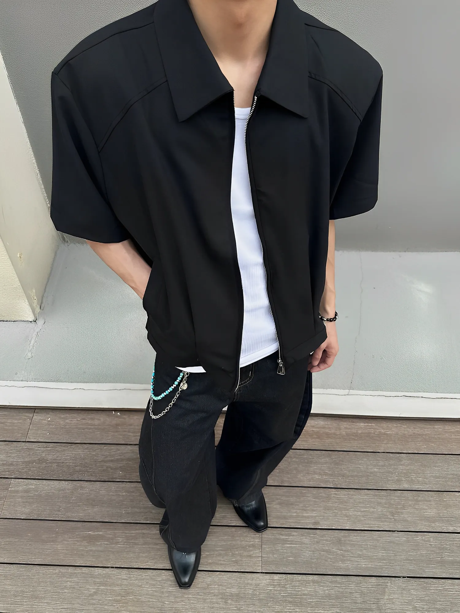 CLEANFIT ２色 復古 墊肩 拉鍊 襯衫 外套