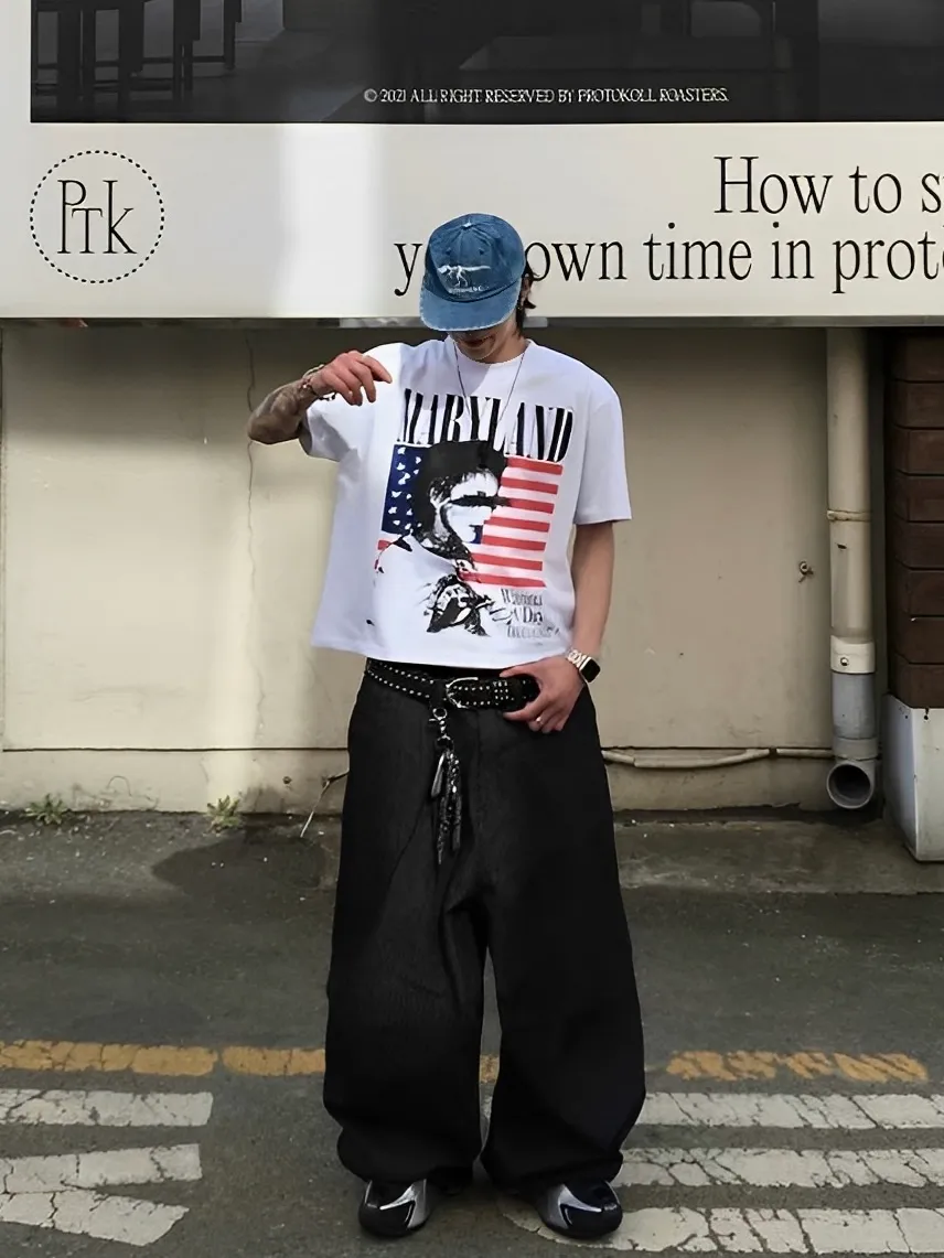 Boxy 寬短 美式 設計 國旗 寬鬆 短袖