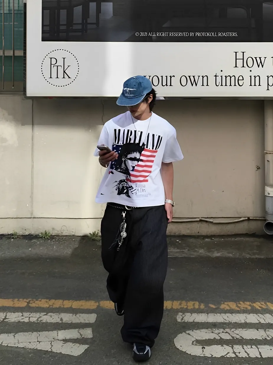 Boxy 寬短 美式 設計 國旗 寬鬆 短袖