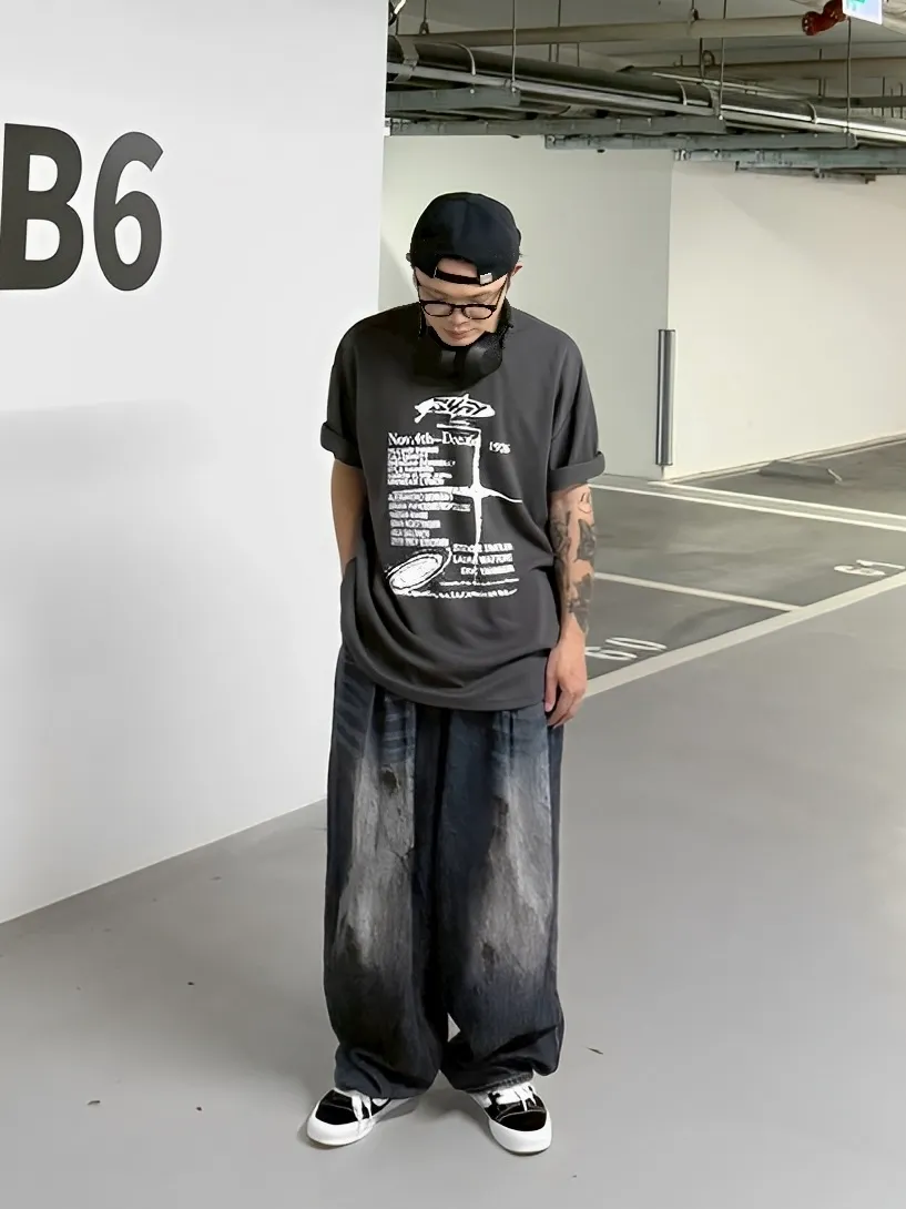 NOV 斑駁 十字 寬鬆 落肩 短袖