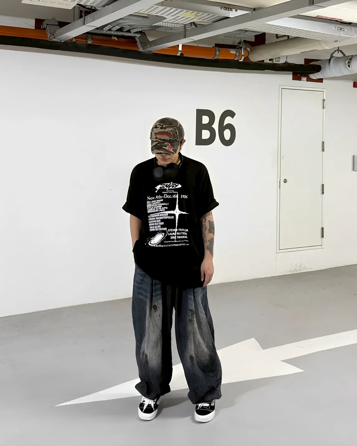 NOV 斑駁 十字 寬鬆 落肩 短袖