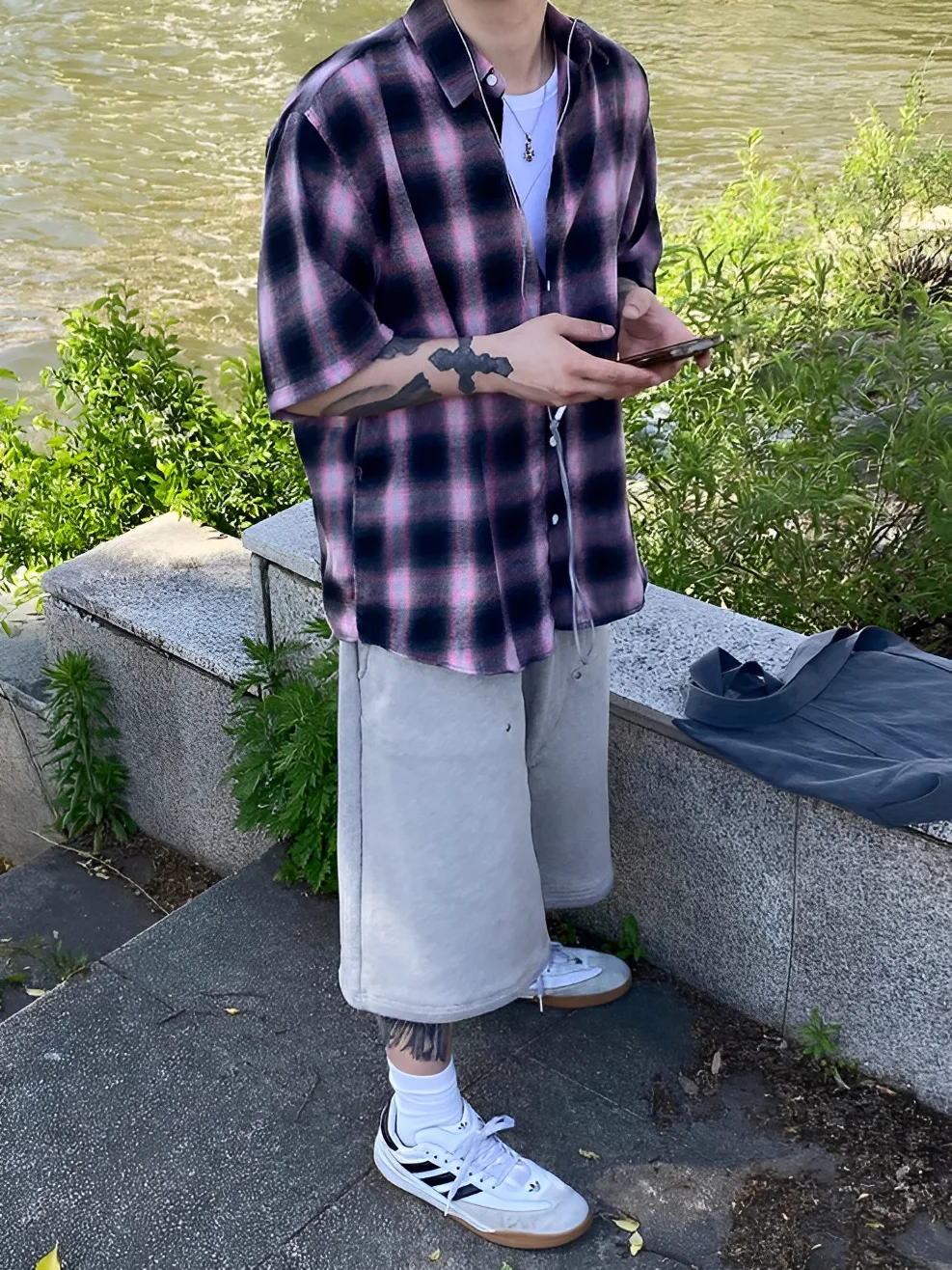 經典 格紋 三色 短袖 襯衫