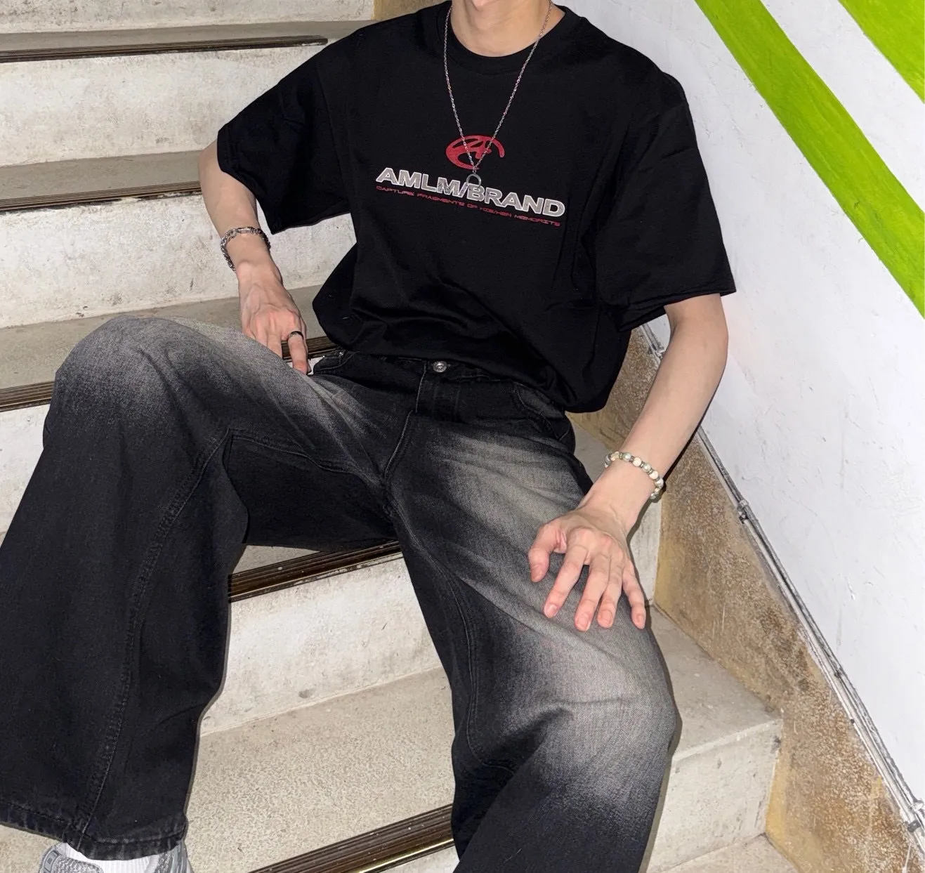 重磅 純棉 AMLM 破壞 文字 短袖