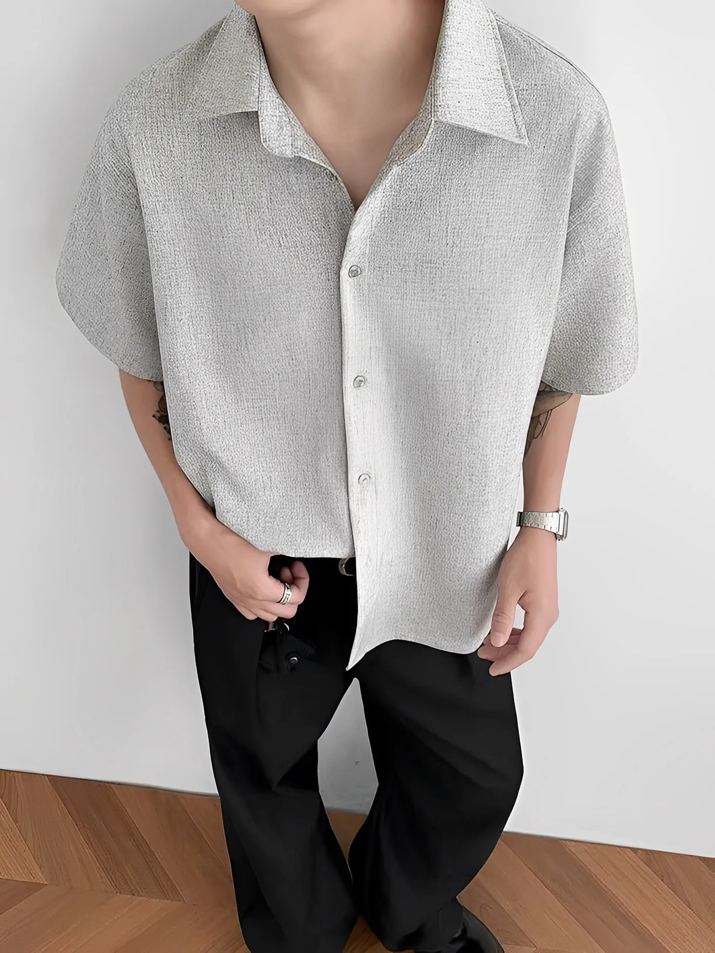 質感 簡約 麻料 寬鬆 短袖 襯衫