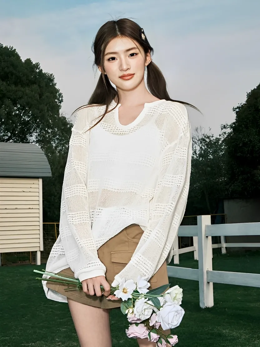 肌理 防曬 鏤空 長袖 罩衫