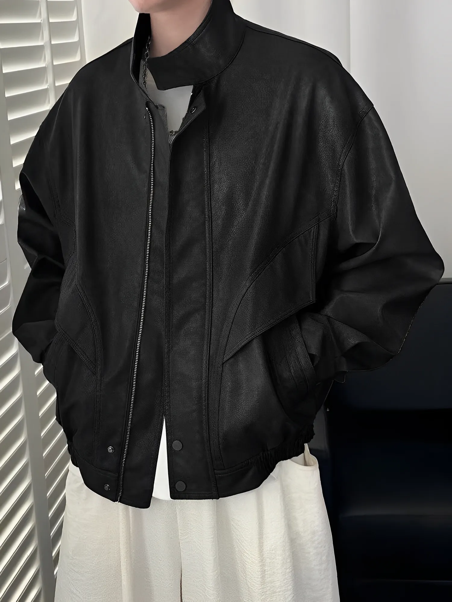 2色 復古 結構 油蠟 短版 皮革 外套 皮外套