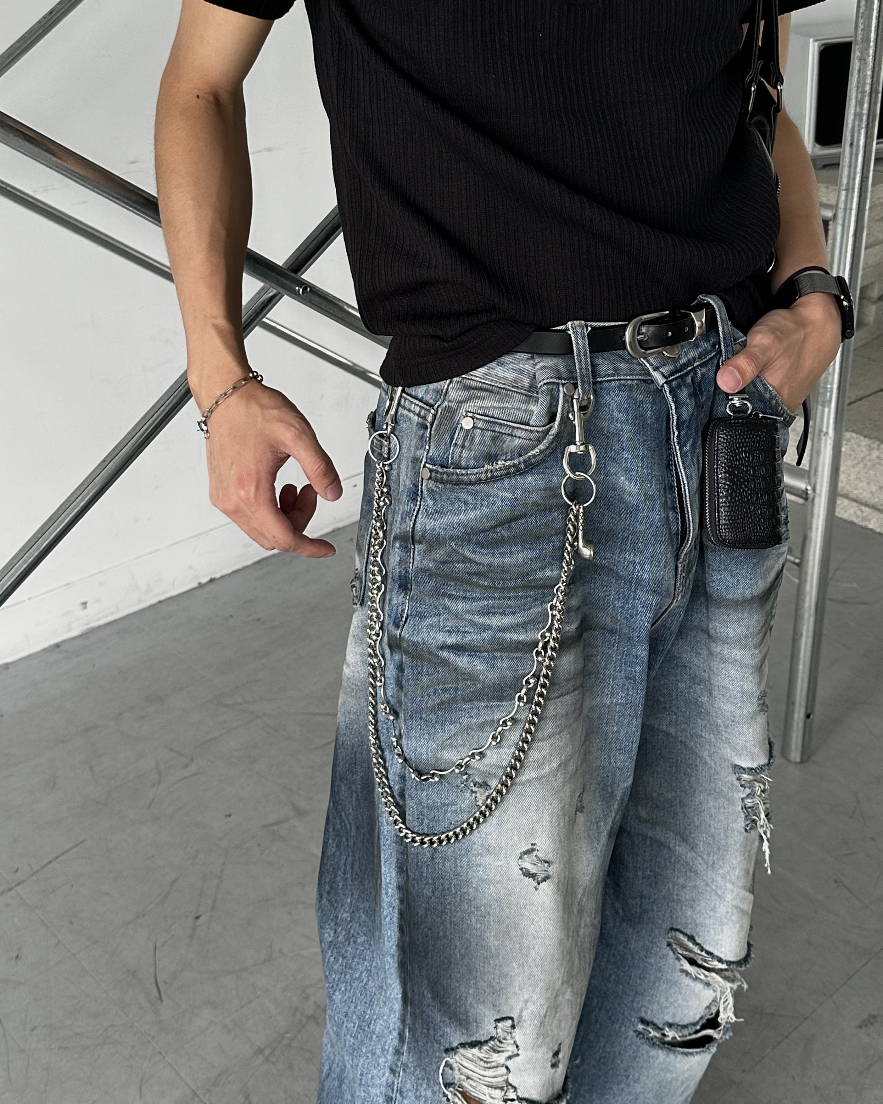 𝐇·𝐓·𝐒 韓國 藍牙耳機 耳機串鏈 做舊 雙鏈條 金屬 飾品 配件 褲鏈