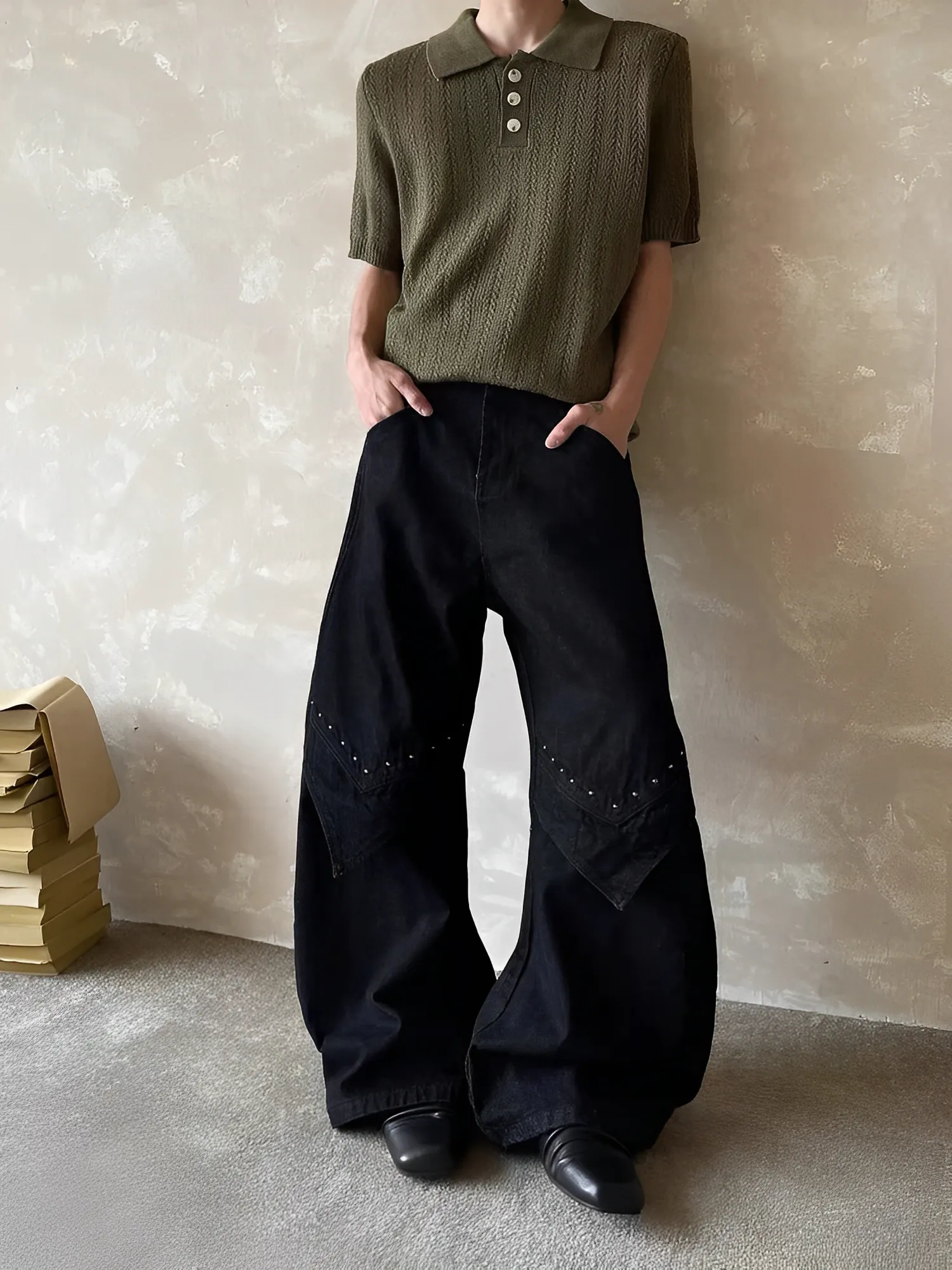 街頭 Vibe 復古 卯釘 解構 彎刀 牛仔 長褲