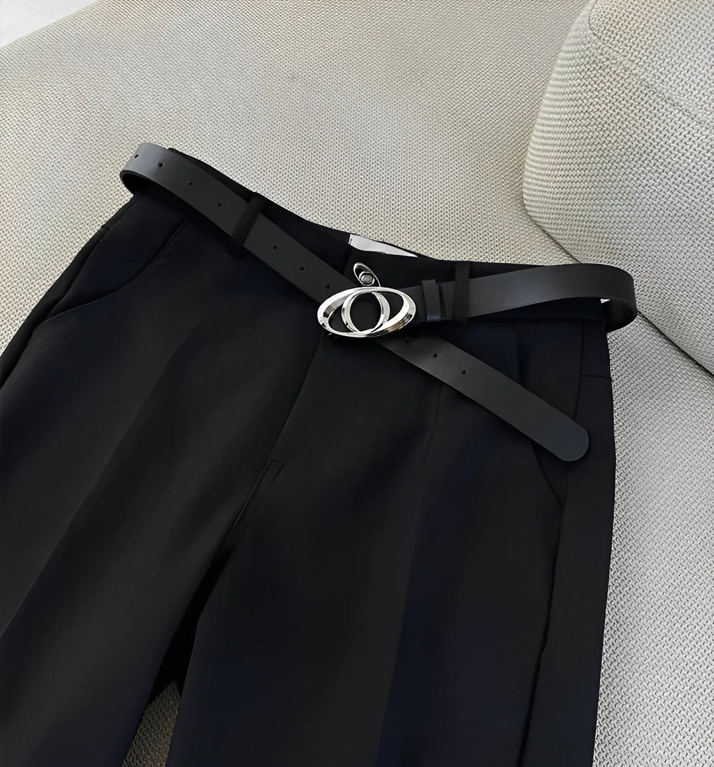橢圓 雙圈 金屬 LOGO 皮帶