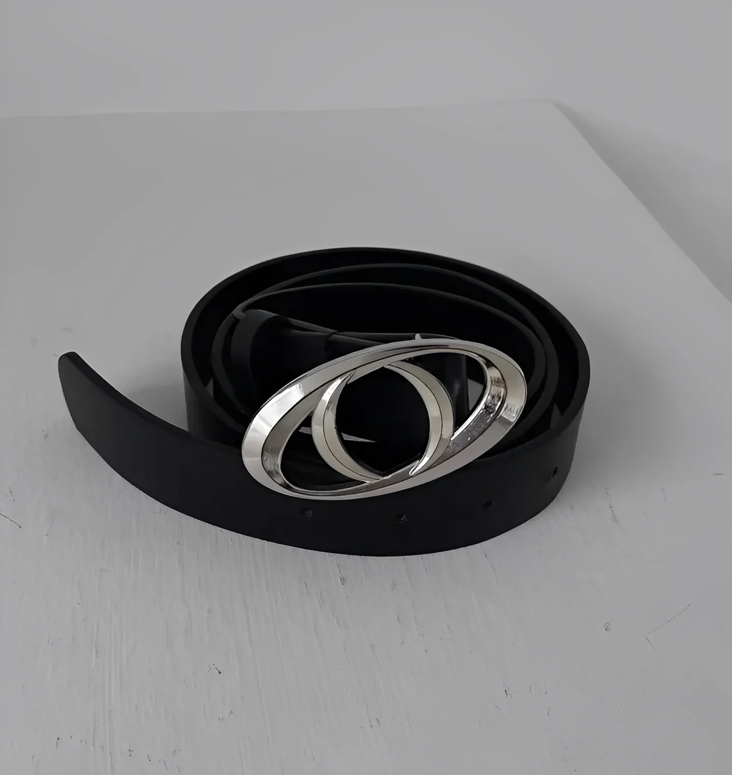 橢圓 雙圈 金屬 LOGO 皮帶