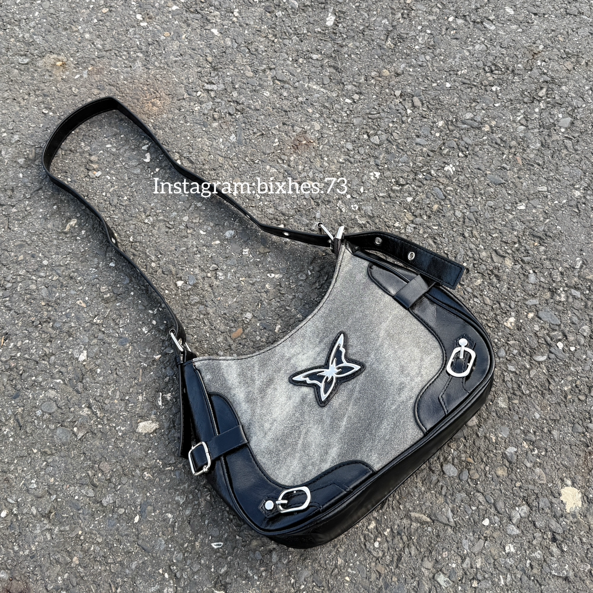 蝴蝶拼接灰底機車包(M00004)